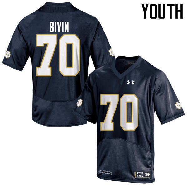 Youth #70 Hunter Bivin Notre Dame Fighting Irish College Football Jerseys-Navy Blue